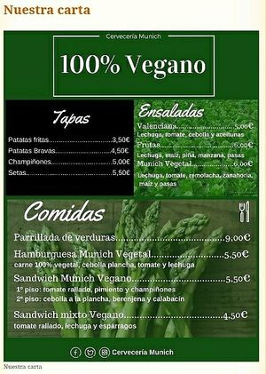 Carta at Cervecería Munich in La Vall Duixo