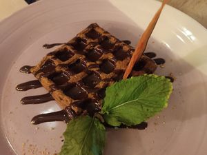 Pumpkin waffle with chocolate at La Casa Viva in Valencia