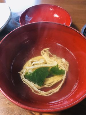 2nd course - carrot soup with yuba and wakame at Hanafusa in Fukuoka