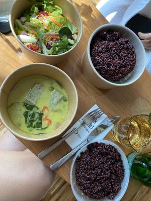 Ordered via Grab - green curry + quinoa salad  at Veganerie - Silom in Bangkok