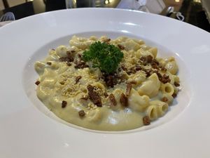 Mac and cheese, 235 baht  at Veganerie - Silom in Bangkok