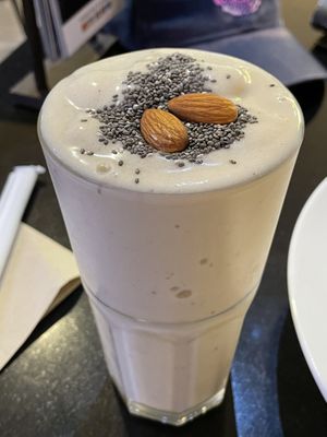 Banana almond smoothie, 165 baht  at Veganerie - Silom in Bangkok