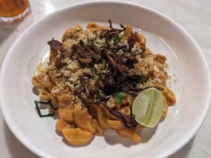 Tomyam mac and cheese at Veganerie - Silom in Bangkok