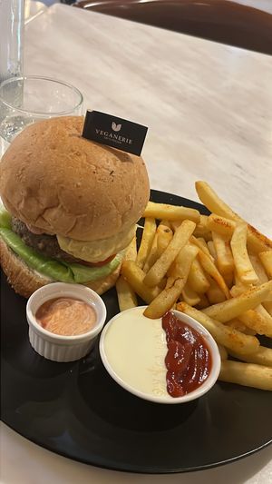 Cheese burger with fries  at Veganerie - Silom in Bangkok
