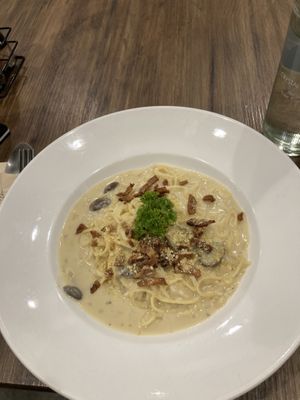 Carbonara! Could have been more spaghetti to the sauce ratio  at Veganerie - Silom in Bangkok