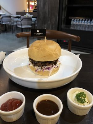 Pulled pork burger  at Veganerie - Silom in Bangkok