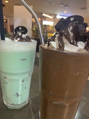 Mint chip shake and brownie shake  at Veganerie - Silom in Bangkok