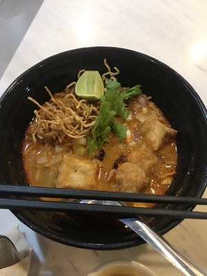 Spicy Thai coconut noodle soup at Veganerie - Silom in Bangkok