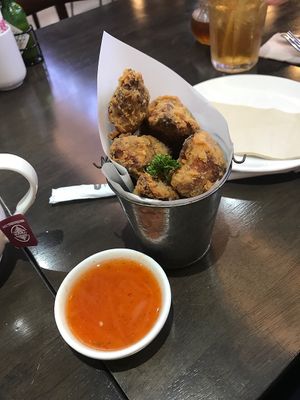Fried mushroom chicken 💚 at Veganerie - Silom in Bangkok