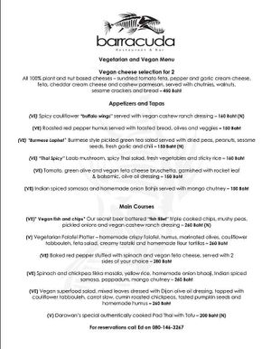 Menu, February 2019 at Barracuda Restaurant at Darawan - Maybe closed in Koh Tao
