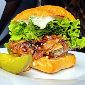 "The Dude" Burger made with Locally Made soy-free Lentil Tempeh. at Daily Fuel in Portland