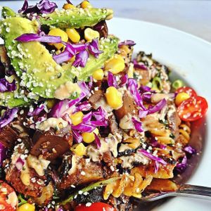 The "Power Bowl" with Chickpea Noodles added. at Daily Fuel in Portland