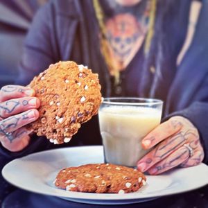 Made from scratch, Gluten-Free Cookies served with GF Oat milk, Spiced Cider, Hot Coffee, or Hot Tea (Tao of Tea). at Daily Fuel in Portland