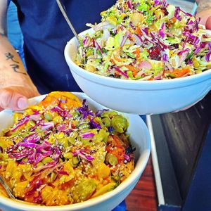 The Sweet Heat Bowl & The Winter Harvest Salad. at Daily Fuel in Portland