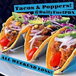 #Veganuary #JackfruitTacos #MushroomTacos #JalapenoPoppers #GlutenFree #CashewCheese  at Daily Fuel in Portland
