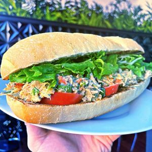 Foot long sourdough, lettuce, Roma tomatoes, & (house-made) jackfruit salad. 
@DailyFuelPDX at Daily Fuel in Portland