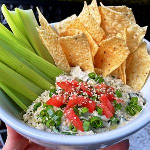 Spinach & Artichoke Dip!
Cashew Chevre Cheese, Spinach, herbs, Artichokes, & Spices. 
@DailyFuelPDX at Daily Fuel in Portland