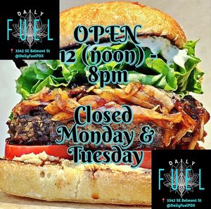 Open: Wednesday - Sunday from 12 noon - 8pm. 
3342 SE Belmont Street. at Daily Fuel in Portland