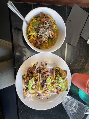 Mushroom tacos and Mac n Cheeze  at Daily Fuel in Portland