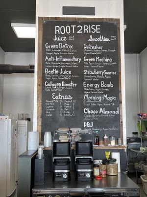 Menu board   at Root2Rise Wellness in Greenwood