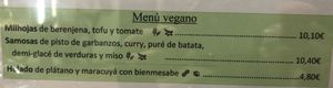 Vegan Menu January 2020 at San Diego in Tenerife