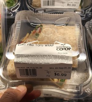 Packaged Kung Pao tofu wrap at North Coast Co-op in Eureka