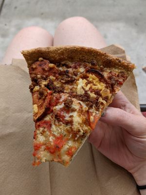 Pepperoni & sausage pizza at Plant Based Pizzeria in Atlanta