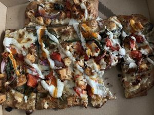 Buffalo chicken pizza, I wish I had got the pizza instead of the flat bread, jus greedy   at Plant Based Pizzeria in Atlanta