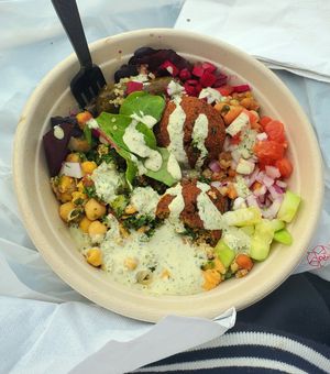 Veggie bowl (large + added 2 falafel) at Mediterranean Guys in Santa Ana