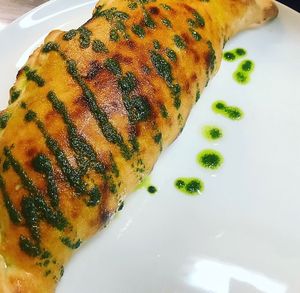 Vegan Calzone 
Folded Pizza with tomato sauce vegan mozzarella and mix of marinated vegetables  at O' Sole Mio in Eastbourne