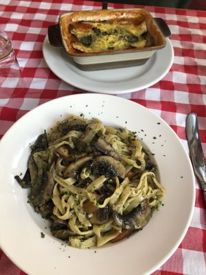 Porcini mushroom pasta and parmigiana with vegan cheese at O' Sole Mio in Eastbourne