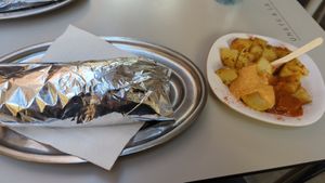 Dürüm falafel with batatas brevas. at Perejil in Barcelona