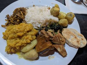 Plate made from the buffet at Dhana's Curry Pot in Mirissa