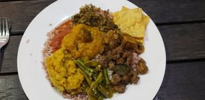 All of the amazing curry at Dhana's Curry Pot in Mirissa