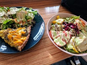 Quiche and a Buddha bowl at Racines in Lausanne