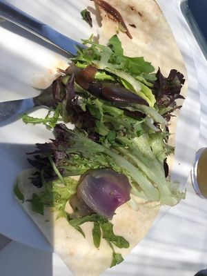 Contents of vegan wrap with vegetables salteado, 99% lettuce at Tuká Tulá in Sao Miguel