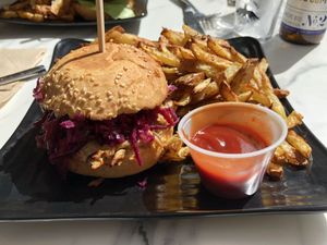 Shitake mushroom burger with home made fries. at Copper Branch in Nice