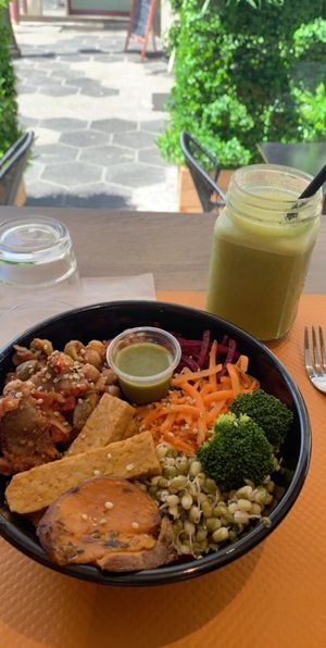 Food Bowl and power smoothie. at Copper Branch in Nice