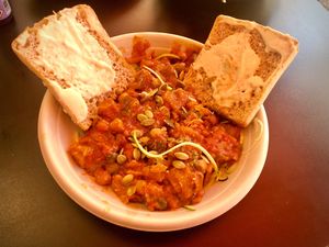 Very average zucchini noodles topped with ratatouille   at Copper Branch in Nice