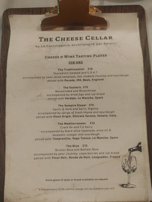 Menu at La Fauxmagerie in North West London