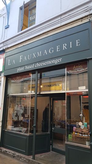 Gorgeous green shop front at La Fauxmagerie in North West London