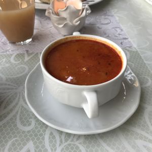 Sour cabbage soup with vegetables and beans  at Magora in Vac