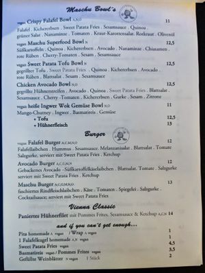 Page 2 of menu at Maschu Maschu at Maschu Maschu in Vienna