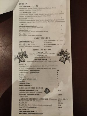 Menu at Maschu Maschu in Vienna