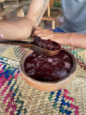 Agua colorada ponche (hibiscus and guava) at CocoFam in Puerto Escondido