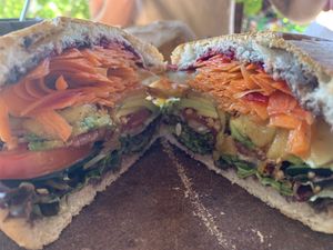 Vegan sandwich at CocoFam in Puerto Escondido
