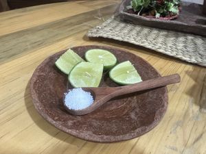 Cute set up for lime and salt  at CocoFam in Puerto Escondido