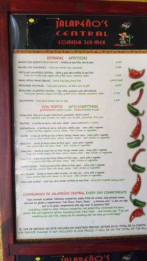 Menu 1 at Jalapeños Central in Alajuela