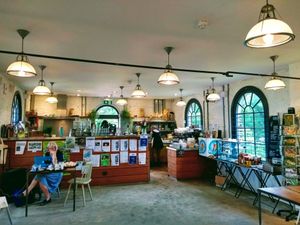 Bar and seating area at The Coal House Cafe in North London