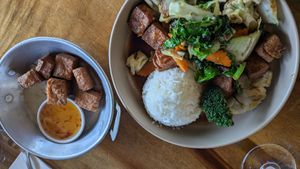 The starter with 6 pieces of tofu. The mains tiny portion ever and all this with 1 mango drink was $38.  Save your money so many other options in Manuel Antonio at Samui Thai in Manuel Antonio